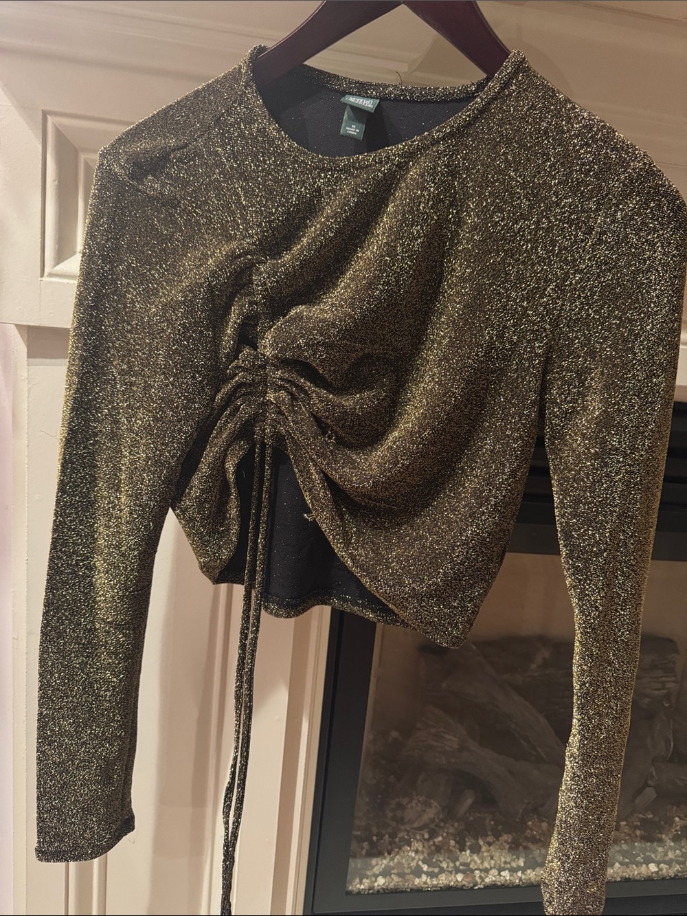 wild fable Shimmery Gold Long-Sleeve Cropped Top with Front Tie